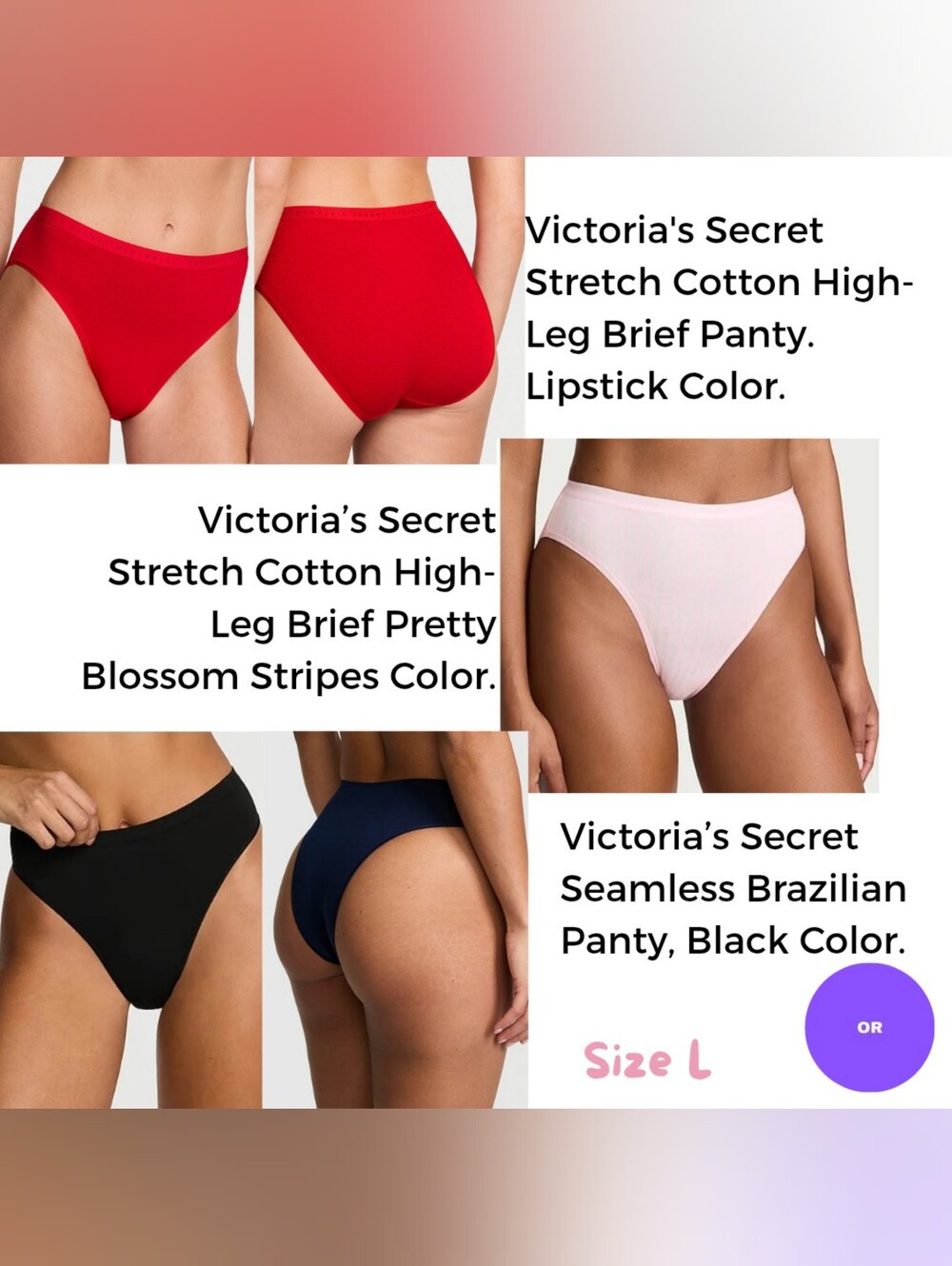 Lot of 3 Pink & Victoria's Secret Panties, Size L